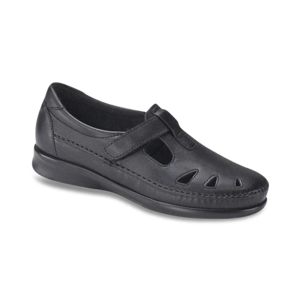 SAS Roamer womens black leather strap loafers size 6N A26